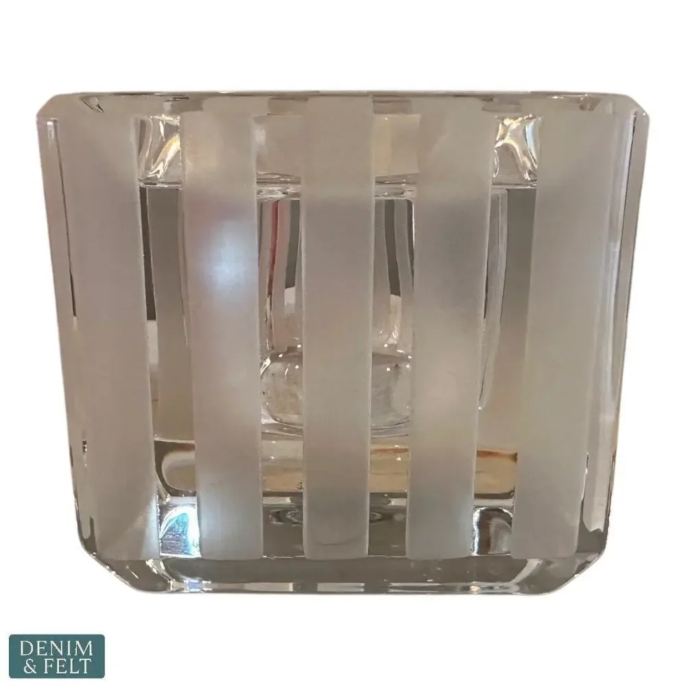 Wedgwood Crystal Votive Holder 3” Square Frosted Stripes Design Set of 2!!‎
